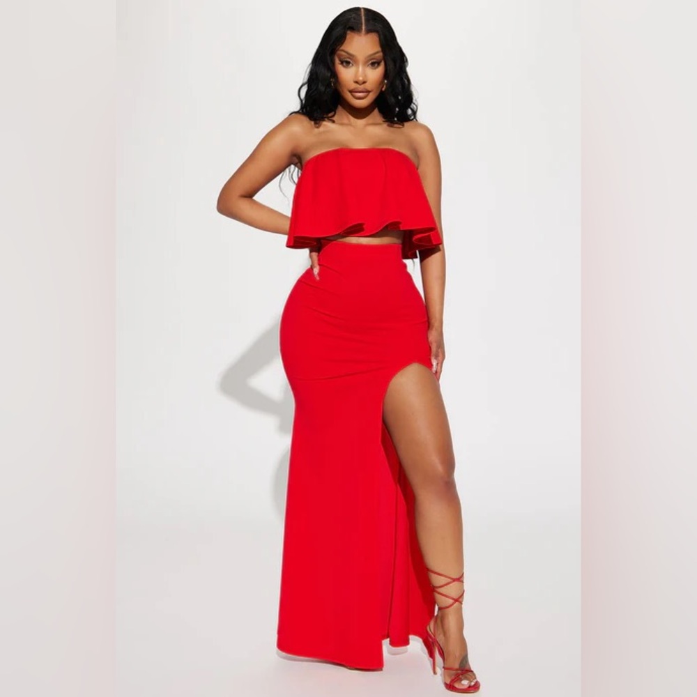 Fashion Nova- True Romance Skirt Set - Red- Skirt Set- Medium